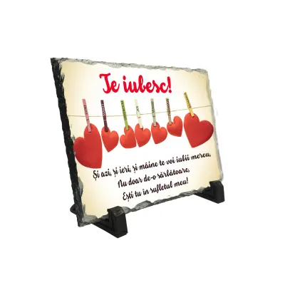 Si azi si ieri si maine te voi iubi mereu, piatra ardezie personalizata, cu mesaj model pa026